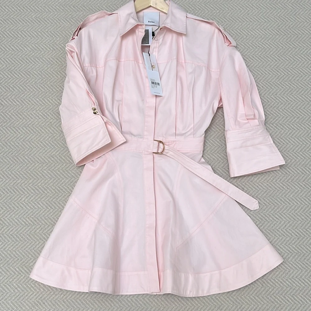 ACLER Vienna Cotton Mini Dress in Pink with Gold Hardware - Picture 9 of 12